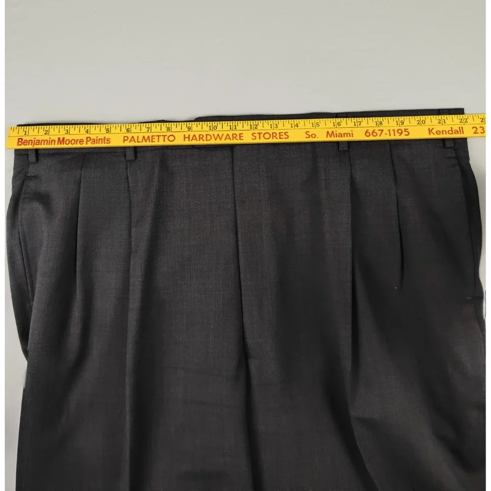Jos A Bank Men's 48L 44x32 Charcoal 100% Wool 2 Piece Suit Pants Pleated Cuffed